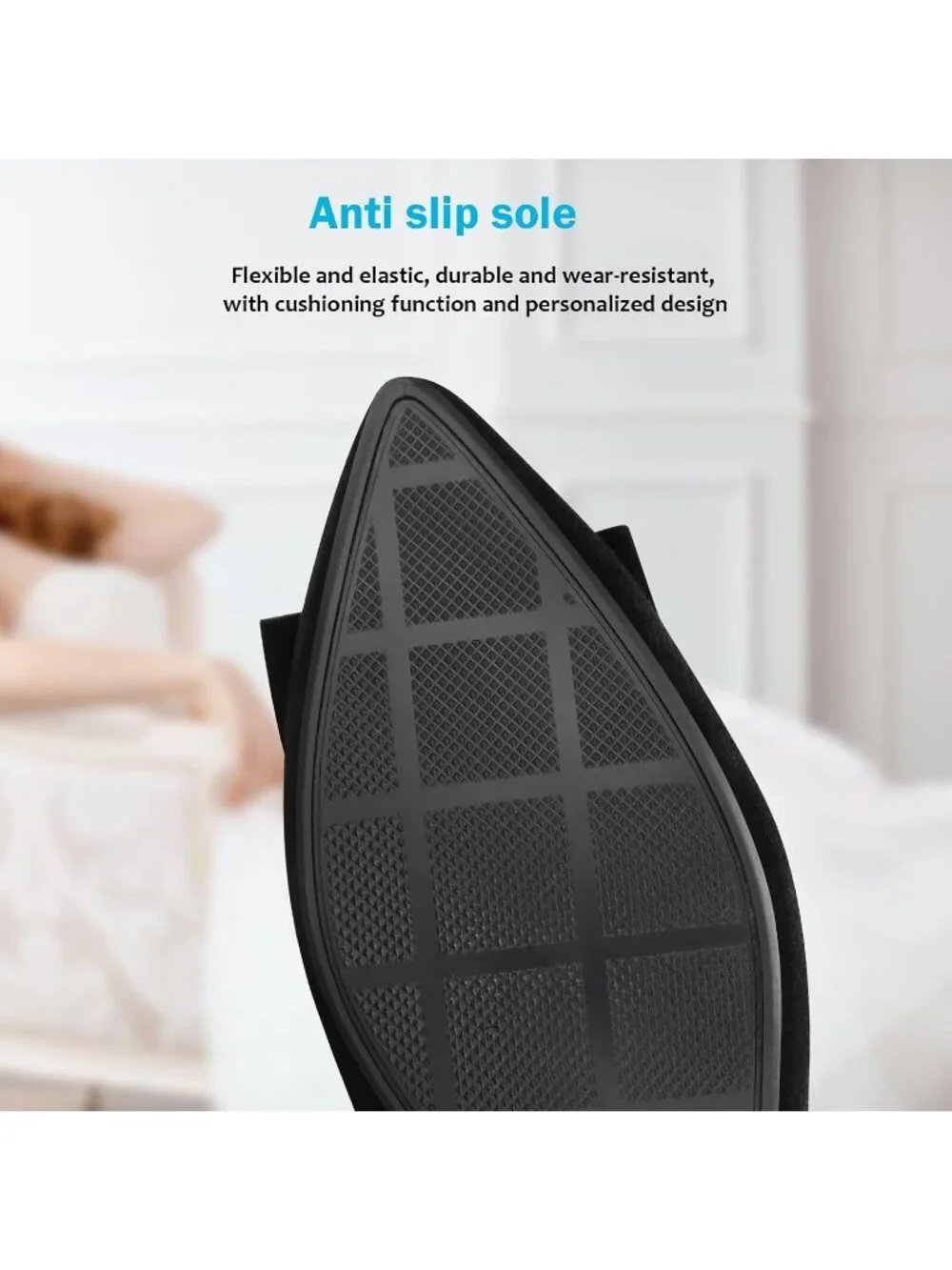 Women's 06-Black Pointed Toe Pearl Flats Comfort Non Slip Soft Sole Office Shoes